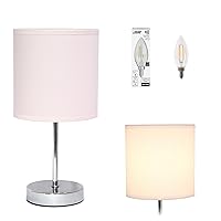 Simple Designs LT2007-BPK-LB Basic Chrome Mini Table Lamp for Living Room, Nightstand, Desk, Countertop, Blush Pink, with Feit LED Bulb Included