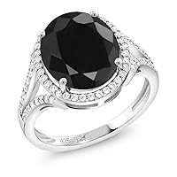 Gem Stone King 925 Sterling Silver Black Sapphire Ring For Women (6.82 Cttw, Oval 12X10MM, Gemstone Birthstone, Available 5,6,7,8,9)