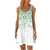 Womens 2024 Summer Sleeveless Tunic Mini Dress Novelty Star Print Casual Crewneck Sundress Loose Beach Tank Dresses