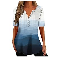 Women's Classic Tunic Tops 2024 Retro Style Summer Short Sleeve T Shirts for Women Cute Print Blouse Loose Fit Flowy Shirt