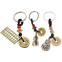 SUPERFINDINGS 3 Styles Feng Shui Brass Wu Lou Gourd Key Chain with Chinese Feng Shui Coins Calabash Decorations Pendant Key Rings with Fortune Coins and Leaf for Longevity Wealth and Success