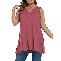 BELAROI Womens Plus Size Tank Tops Summer Sleeveless V Neck Loose Tunics Shirts Casual Buttons Up Flowy Blouses