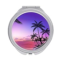 Hawaii Tropical Ocean Palm Tree Compact Mirror Round Portable Pocket Mirror Travel Makeup Mirror for Home Office