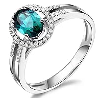 Kardy Fashion Natural Gemstone Blue Geen Tourmaline Real Diamond Solid 14K White Wedding Engagement Promise Band Ring Sets for Women