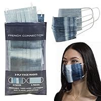 French Connection 3-Ply Disposable Face Masks Navy Teal Ombre and Light Blue Travel Pack (10 Masks), one size