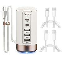 USB C and USB Multiport Tower Charger, 60W 6 Port Charging Hub with 2 Cables for Multiple Devices – Intelligent Charging Station for Home and Office Use