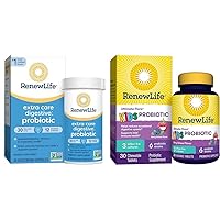 Renew Life Extra Care Digestive Probiotic Capsules, Daily Supplement Supports Immune & Kids Chewable Probiotic Tablets