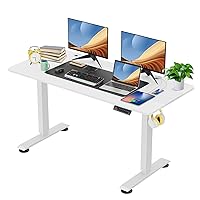 Electric Standing Adjustable Height Desk 55'' x 24''Sit Stand Desk with Double Hooks, 27''-46'' Lifting Range Stand up Desk(White)