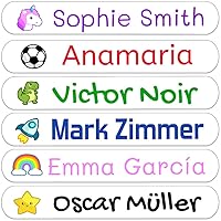50 White Custom Stickers with Name to Mark Objects. Adhesive Waterproof Labels for Kids to tag Their Books, Toys, School Stationery, Lunch Boxes and Much More. Size 2.3 x 0.4 in