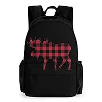 Plaid Moose Lumberjack Red Black Laptop Backpack for Men Women Shoulder Bag Business Work Bag Travel Casual Daypacks