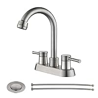 Bathroom Faucet with Pop-Up Sink Drain, Brushed Nickel Bathroom Sink Faucet 3-Hole Stainless Steel High Arc, Supply Utility Hose for Laundry Vanity Sink Faucet 2 Handle with Overflow