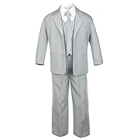 5pc Boys Formal Wedding Gray Vest Necktie Sets Suits Outfits Baby to Teen S-20 (10)