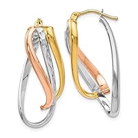 14K Tri-color Polished Twisted Diamond-cut Hinged Hoop Earrings