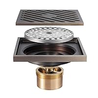 4 Inches Antique Shower Drain, Bronze Floor Drain Shower Brass Floor Drain with Removable Cover Grate Bathroom Shower Waste Drain