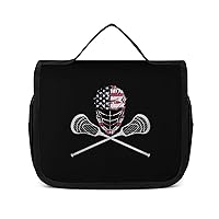 Lacrosse Helmet Flag Makeup Bag Travel Toiletry Bag Waterproof Cosmetic Bag with Portable Hook Handbag