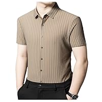 Summer Lapel Men's Striped Casual Single Row Multi Button Short Sleeved Slim Fit Shirt Tops