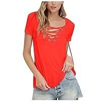Plus Size Tops for Women with Big Belly Women Summer V Neck Short Sleeve T Shirt Casual Tunic Beach Solid Blou