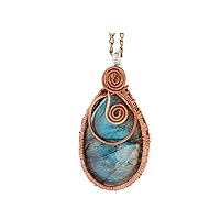 Amazing Blue Flash Labradorite Copper,Silver Wire Wrapped Pendant Necklace with Silver and brass plated wire creation, Pear shape 62*31mm weight 24gm
