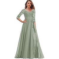 Lace Mother of The Bride Dresses for Wedding Chiffon Formal Dress with Sleeves Sparkly Evening Gown
