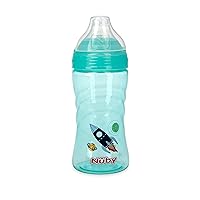 Nuby Thirsty Kids No Spill Sip-It Sport Tritan Travel Cup with Soft Silicone Spout and Hygiene Cover, 12 Oz, Rocket Ship