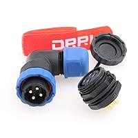 DRRI SD20 20mm Elbow 4 Pin Back Nut Waterproof Aviation Connector Male Plug Female Socket Threaded Connection for Solar Energy System