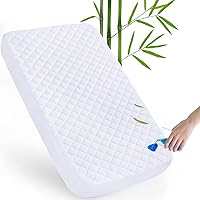 Crib Mattress Protector Pad Waterproof, Bamboo Viscose Quilted Crib Mattress Pad Cover, Ultra Soft Bamboo Viscose Terry Surface and Premium Waterproof Layer, Washer & Dryer Friendly