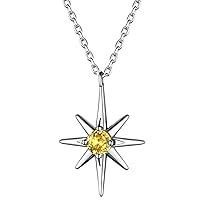 925 Sterling Silver Dainty Birthsone North Star Starburst Stud Earrings/Necklace for Women Girls