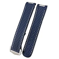 20mm Rubber Silicone Watch Strap Fit for Omega 300 AT150 Aqua Terra Ultra Light 8900 Steel Buckle Watchband Bracelets (Color : Blue White 1 Pointed, Size : 20mm)