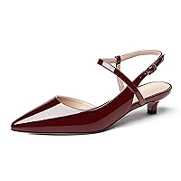 WAYDERNS Women's Buckle Ankle Wrap Pointed Toe Solid Patent Kitten Low Heel Pumps Shoes 1.5 Inch
