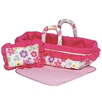 Adora Baby Doll Bed, Snuggle Doll Accesories Includes Soft Bed with Handles, Pink Blanket and Floral Pillow, Machine Washable, Gift for Ages 2+