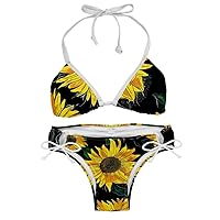 Bikini Sets for Women, 2 Piece Swimsuit for Women, Womens Bikinis, Vintage Yellow Chrysanthemum Sunflower Pastorable