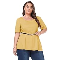 LARACE Summer Plus Size Tops for Women Short Sleeve Sqaure Neck T-Shirts Casual Work Shirts Loose Fit Tee