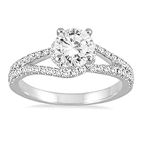 AGS Certified 1 Carat TW Diamond Open Shank Engagement Ring in 14K White Gold (J-K Color, I2-I3 Clarity)