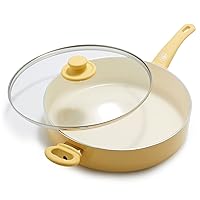 Soft Grip Healthy Ceramic Nonstick, 5QT Saute Pan Jumbo Cooker with Helper Handle and Lid, PFAS-Free, Dishwasher Safe, Yellow