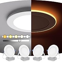LOHAS 4 Pack 5CCT LED Recessed Lighting 6 Inch with Night Light Mode, 2700K/3000K/3500K/4000K/5000K Selectable Ultra-Thin LED Recessed Ceiling Lights, Dimmable Canless Wafer Downlight 12W=110W, 1100LM
