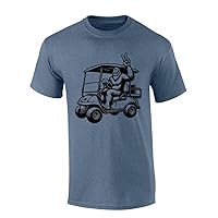 Mens Golf Tshirt Golf Cart Bigfoot Funny Peace Sign Short Sleeve T-Shirt