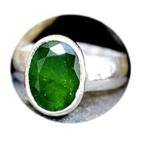 Natural Emerald Silver Ring for Men 4.5 Carat Astrological Birthstone Size 6,7,8,9,10,11,12,13