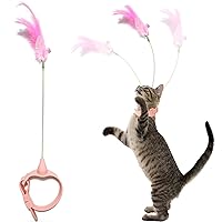 Cat Collar Funny Cat Stick,Interactive Cat Feather Toys with Bell,Pink Spring Cat Teaser Stick Toy, Used for Cat Indoor Play, Suitable for Old Kittens and Kittens to Exercise