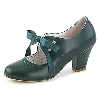 Women's Mary Jane Pumps Chunky Block Shoes Heart Hollow Adorable Vintage Shoes Unique Round Toe Lace Up