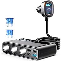 9 in 1 Cigarette Lighter Splitter, JOYROOM 154W Car Charger Adapter with PD/QC 3.0 * 2 Charge(3.3FT Cable), 12V/24V Independent Switches DC Cigarette Outlet Car Charger for All Car Devices