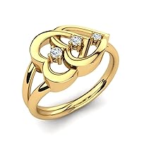 1.2Cts Round Sim Diamond 14K Yellow Gold Plated Three Stone Heart Engagement Ring
