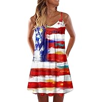 Womens Dresses Long Sleeve,Independence Day for Women's 4 of July Printed Boho Sundress for Women Casual Summer