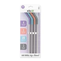 Ello Impact Reusable Stainless Steel Straws with Cleaning Brush, 4 Piece, Skyline