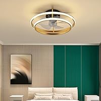 2-Ring Ceiling Fan with Lights 17.7 Inch Low Profile Ceiling Fan with Remote,Invisible Blades Flush Mount Ceiling Fans for Kids Bedroom,Round 3-Color Dimming LED Light,3-Gear Wind