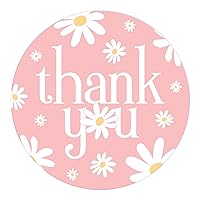 Daisy 1st Birthday Party Thank You Card Stickers, Pink Birthday Party Favor Bag Labels - 40 Count