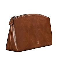 Maxwell Scott Bags Quality Leather Large Makeup Pouch | The Chia Large | Handcrafted In Italy | Chestnut Tan Brown