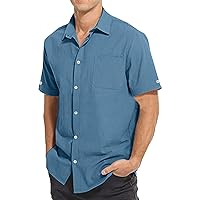 Mens Short Sleeve Dress Shirts Solid Color Button Down Shirts Lightweight Summer Vacation T-Shirt with Pockets