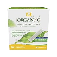 100% Certified Organic Cotton Tampons, Plant-Based Eco-Applicator, Regular Flow, 16 Count(Pack of 1)