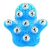 Palm Shaped Massage Glove Body Massager with 9 360-degree-roller Metal Roller Ball Beauty Body Care (Blue)