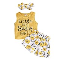 3 Pcs Infant Baby Girl Clothes Sets Sleeveless Tank Tops Flower Pant Headband Outfits Toddler Clothes